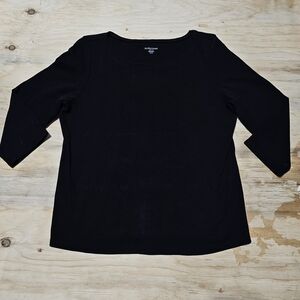 Eileen Fisher T Shirt Sz Petite Large Cotton Jersey Scoop Neck Top in Black